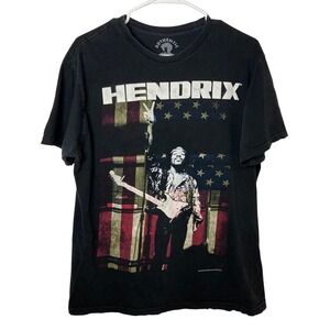 Authentic Hendrix Jimi Hendrix American Flag Graphic T-Shirt Black Mens Large